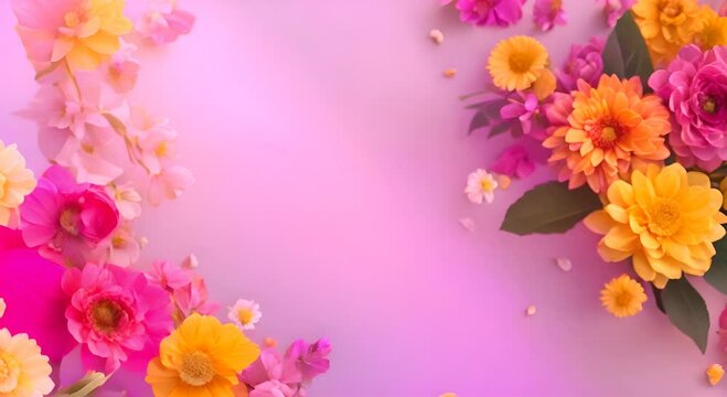 Colorful bouquet of flowers with a mix of pink and yellow flowers The flowers are arranged in a way that creates a sense of harmony and balance Scene is cheerful and uplifting 4K