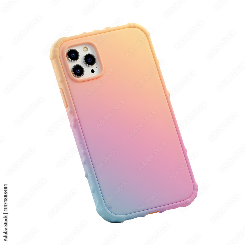 Poster pastel ombre phone case. soft colors and textured edges. 3d rendering isolated on white background. 