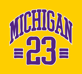 Michigan 23 number basketball design. retro vintage college varsity style. modern illustration for t shirt, sweatshirt or other apparel print.