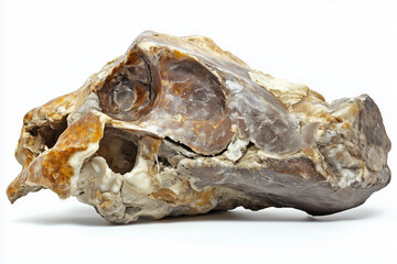 Closeup View Of An Ancient Animal Skull Fossil Against A Plain Background