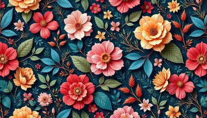 Intricate, flowing floral design, continuous pattern , repeat, digital