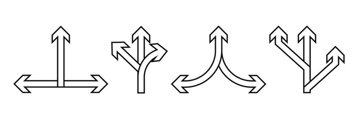 3 arrow way icon Outline vector symbol sign