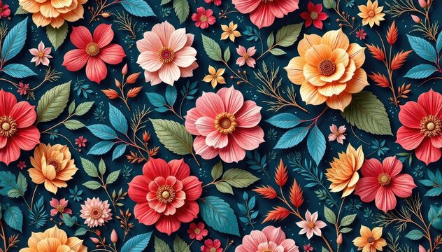 Intricate, flowing floral design, continuous pattern , repeat, digital