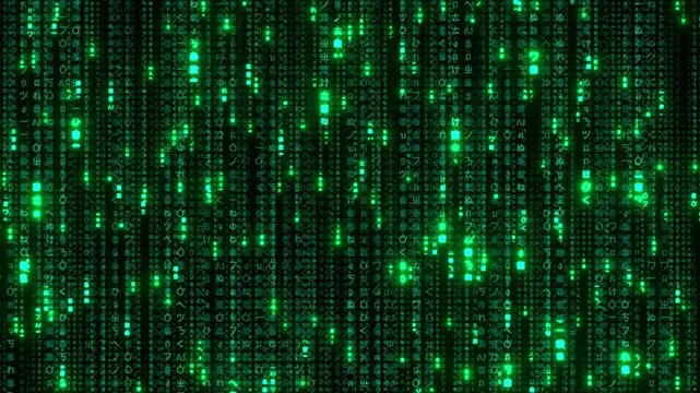 緑色のテキスト表現（デジタルレイン/マトリックスコード）