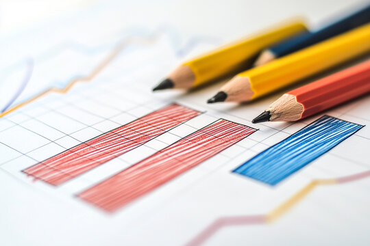 Colored Pencils Representing Business Data On A Bar Graph - Powered by Adobe