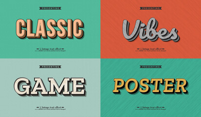 Obraz premium Vintage retro 3d editable vector text effect bundle. Retro vintage typography with grunge, distressed, and handmade styles for logos, posters, and retro branding.