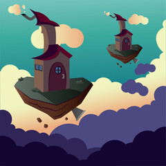 Floating fantasy houses. Vector