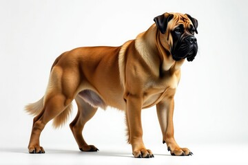 Majestic Mastiff, powerful stance, white background, majestic, dog
