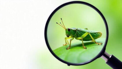 Magnified view of green leafhopper isolated on white backdrop, isolated insect, hemiptera