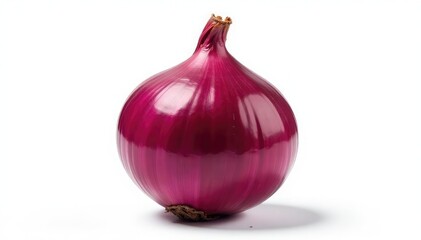 Perfectly centered red onion, smooth skin, stark white backdrop, kitchen, isolated