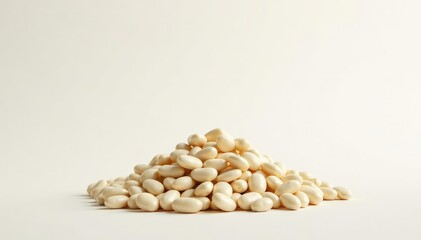 Pile of white beans against bright white backdrop, pile, raw, beans