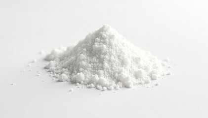 Pile of white granulated sugar on white background, organic, food
