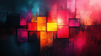 Fototapeta premium Abstract Geometric Digital Art with Vibrant Color Blocks and Dark Background