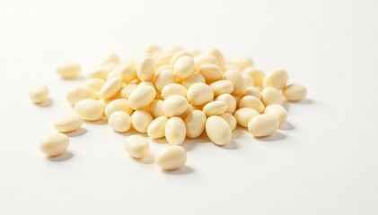 Scattered white beans on pure white background, ingredient, purity, food photography