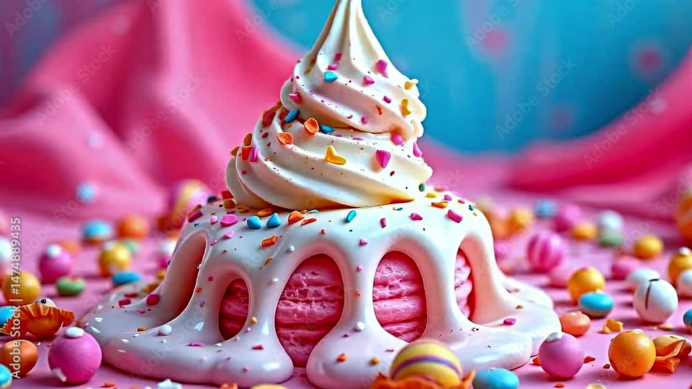 Poster visually captivating scene of delectable dessert elegantly presented soft pink background. at center