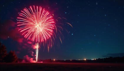 Vibrant fireworks explode in the night sky, showering sparks and light , pyrotechnics, new year