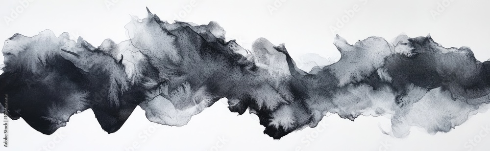 Poster abstract grayscale ink wash painting. flowing shapes of dark and light gray ink create a textured, c