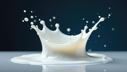 Single droplet of milk creates a crown splash, food photography, drop, white