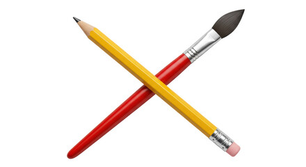 Isolated Pencil and Paintbrush