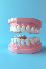 Obraz premium Jaw Model with Teeth Pink Gum and Blue Background