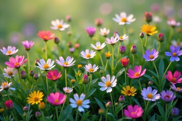 Obraz premium Subtle repeating pattern of small wildflowers , design, backdrop