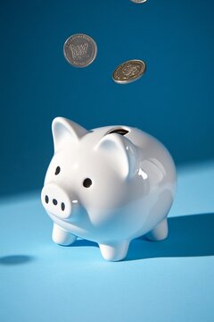Piggy bank with falling coins