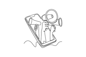  Social media marketing concept. Single line draw design. Vector graphic illustration