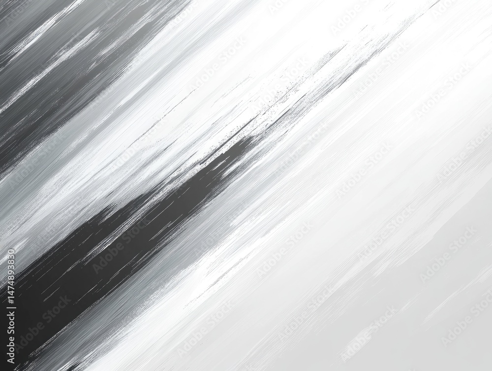 Poster abstract grayscale diagonal brushstrokes. gray and white paint-like marks create a dynamic, diagonal