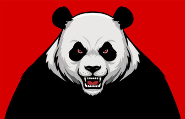 Aggressive Panda Illustration Fierce, Red-Eyed Giant Panda Design