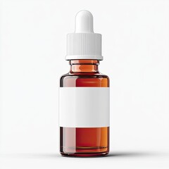 Amber glass dropper bottle with white label