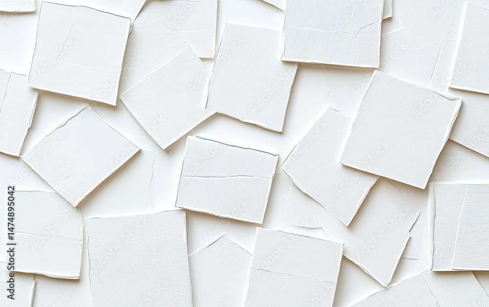 Poster abstract pattern of many white square pieces. close-up view of textured, slightly irregular squares,