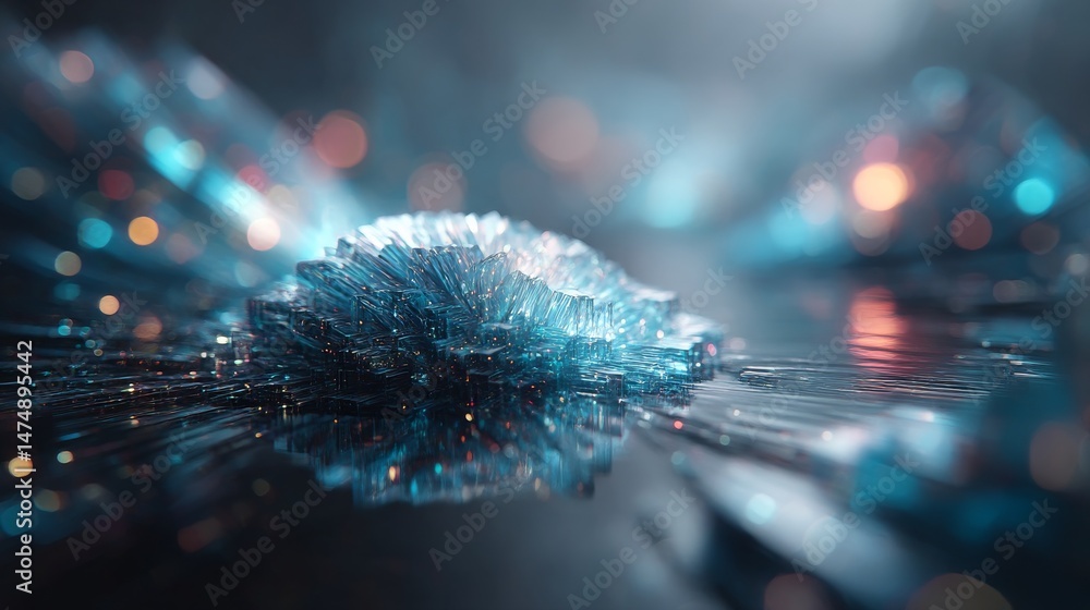 Aufkleber Abstract Crystal Formation with Light Streaks: A Mesmerizing Display of Light and Form in a Digital Landscape