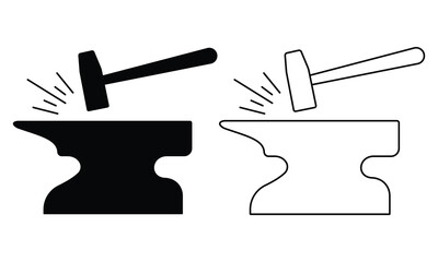 Anvil and hammer vector. Blacksmith icon vector. Silhouette of Anvil, hammer symbol and image. Vector illustration.