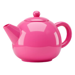 Obraz premium Bright pink teapot, perfect for a cheerful afternoon tea. 3d rendering isolated on white background. Cartoon plastic style