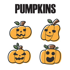 Set of halloween carved pumpkin icons Vector