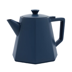 Fototapeta premium Sleek, dark-blue teapot with a modern geometric design. Perfect for a sophisticated tea time. 3d rendering isolated on white background. Cartoon plastic style