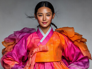 Fototapeta premium elegant woman in soft peach hanbok