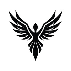 Elegant black phoenix logo symbolizing strength freedom and transformation with wings spread out and ready to fly
