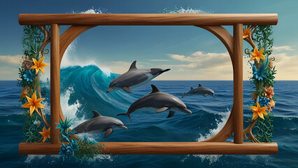 A lively dolphin leaps from shimmering ocean waves beneath a radiant sun and scattered clouds capturing the vibrant energy and beauty of marine wildlife in motion ai.

