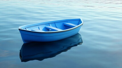 Naklejka premium Blue boat afloat peaceful vessel on calm water