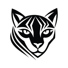 Stylized Black and White Cat Head Tribal Design Logo Vector
