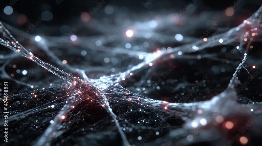 Aufkleber Mystical Network: An Abstract Visualization of Interconnectedness and Light in a Dark Ambient Setting