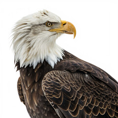 Obraz premium Majestic bald eagle portrait showcasing detailed feathering and intense gaze isolated on white background