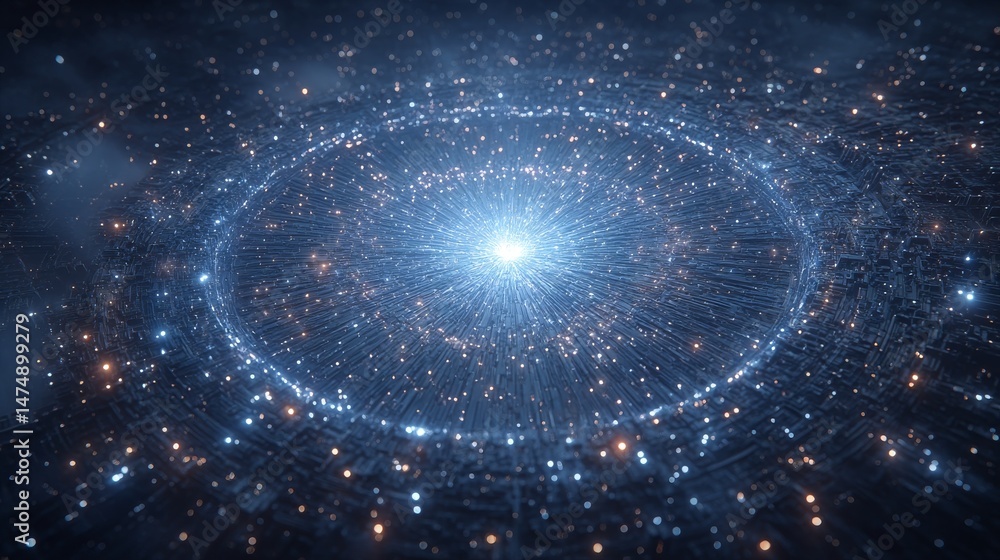 Leinwandbilder radiant core: a luminous digital galaxy with concentric rings and sparkling particles in a dark spac
