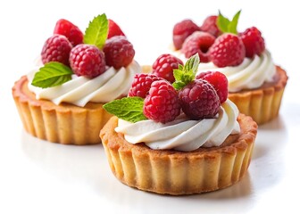 Delicious Dessert Tarts with Whipped Cream and Fresh Raspberries