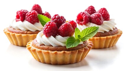 Delicious Dessert Tarts with Whipped Cream and Fresh Raspberries