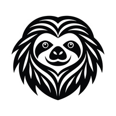 Smiling sloth face silhouette vector illustration black and white design for logos and decorative elements