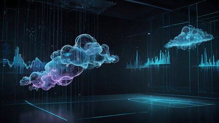 Futuristic Cybersecurity Network with Glowing Data Sphere, Padlocks, and Cloud Icons Above a Digital Tablet on a Dark Tech Background ai.

