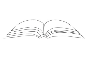 Continuous one line drawing of open text book for study. Back to school minimalist, education concept. 