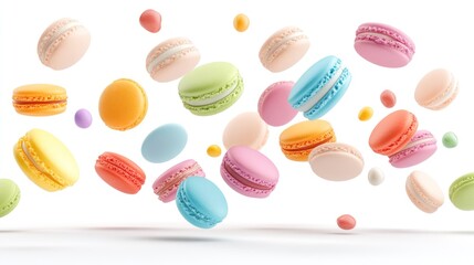 Obraz premium Delightful Dance of Macarons: A Colorful Cascade of Sweet Delights